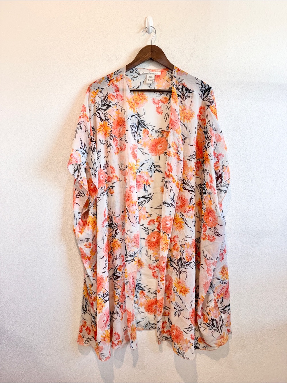 American Rag Cie 1X Floral Kimono Duster Cardigan Resort Vacation Coastal K35